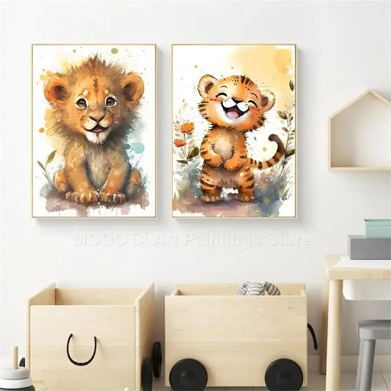 สีน้ำสิงโตยีราฟเสือช้างม้าลายเ - Baby Nursery Art บทวิจารณ์และราคา