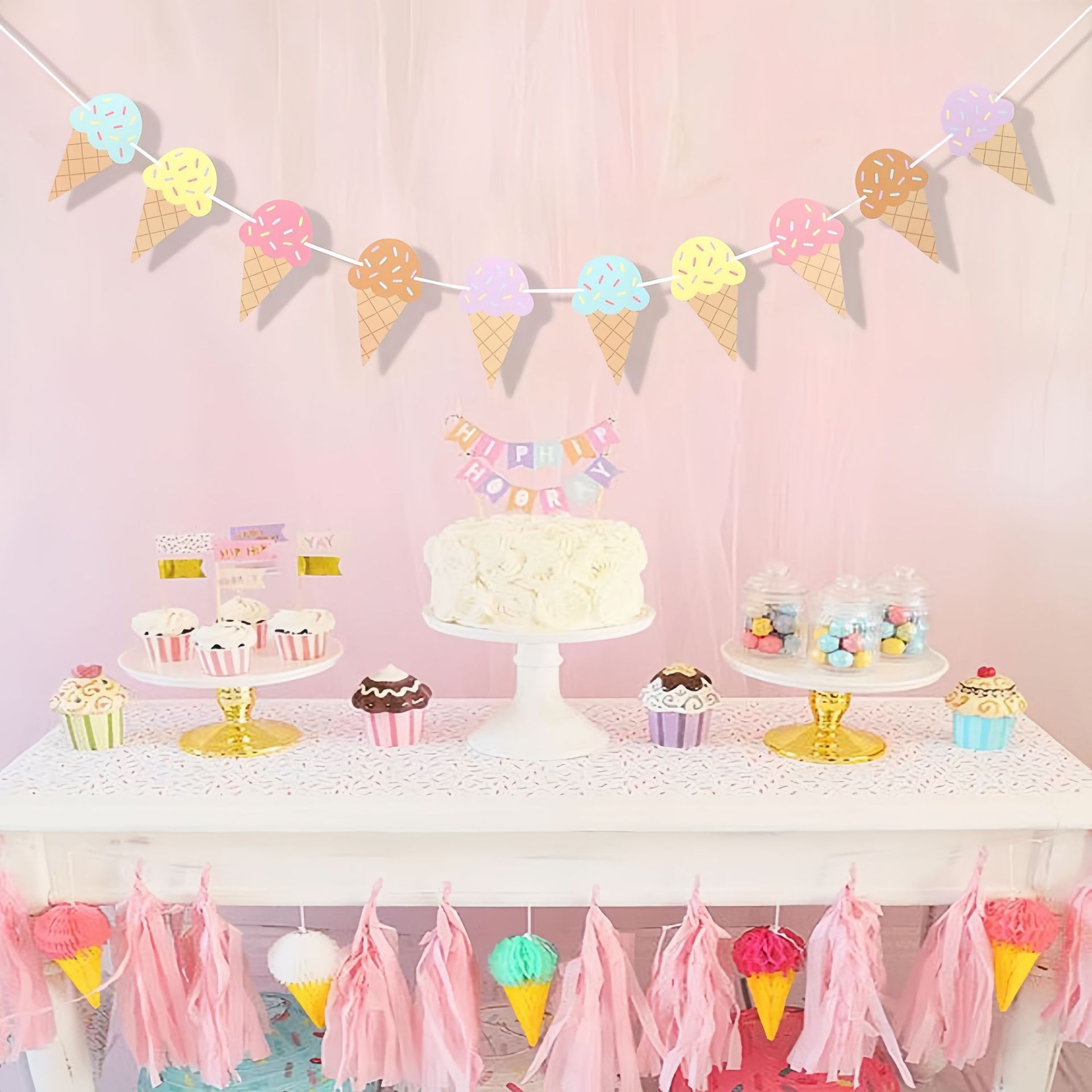 แบนเนอร์กระดาษธีมไอศกรีมแสนหวา - Baby Nursery Hanging Decor บทวิจารณ์และราคา