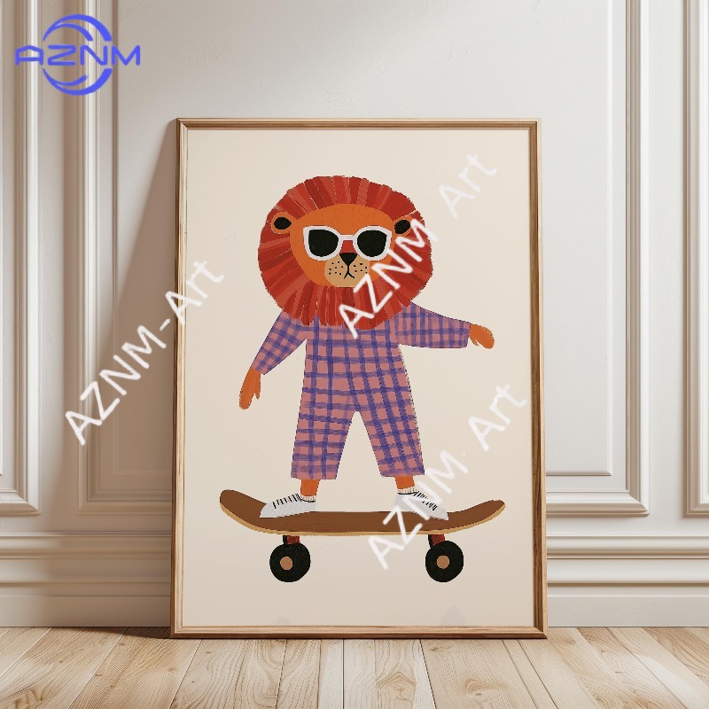 โปสเตอร์สัตว์ตลกเล่นสเก็ตบอร์ด - Baby Nursery Art บทวิจารณ์และราคา