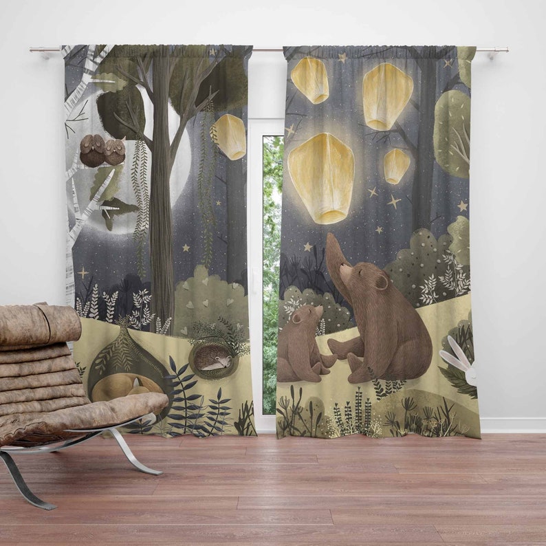 ผ้าม่านลายป่าไม้ ลายสัตว์ หมี  - Baby Nursery Curtains บทวิจารณ์และราคา