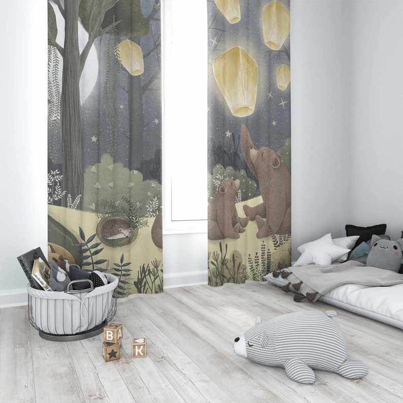 ผ้าม่านลายป่าไม้ ลายสัตว์ หมี  - Baby Nursery Curtains บทวิจารณ์และราคา