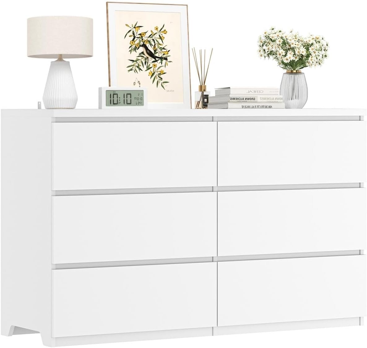 ตู้ลิ้นชักไม้สีขาว 6 ลิ้นชักสำ - Drawer Dresser White บทวิจารณ์และราคา