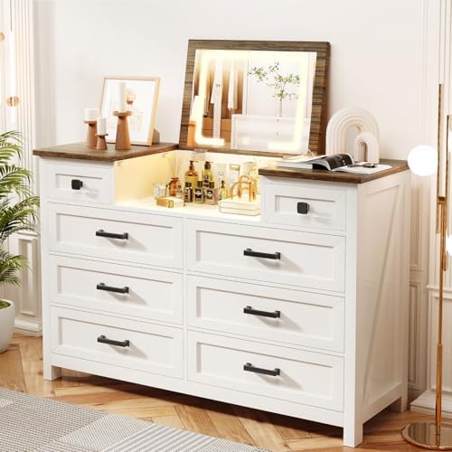 ตู้ลิ้นชักพร้อมกระจก LED, 8 ลิ - Drawer Dresser White บทวิจารณ์และราคา