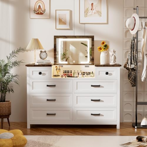 ตู้ลิ้นชักพร้อมกระจก LED, 8 ลิ - Drawer Dresser White บทวิจารณ์และราคา