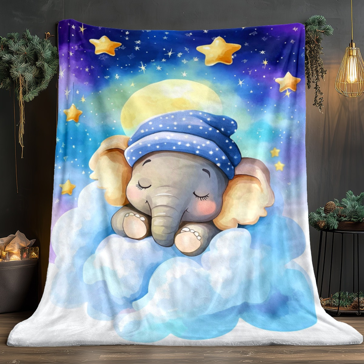 ผ้าห่มฟลีซลายช้างน้อยนอนหลับบน - Baby Nursery Elephant Theme บทวิจารณ์และราคา