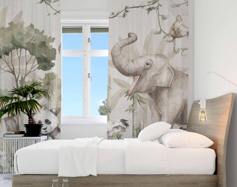 ม่านลายสัตว์ซาฟารี ม่านห้องนอน - Baby Nursery Curtains บทวิจารณ์และราคา