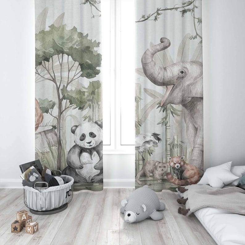 ม่านลายสัตว์ซาฟารี ม่านห้องนอน - Baby Nursery Curtains บทวิจารณ์และราคา
